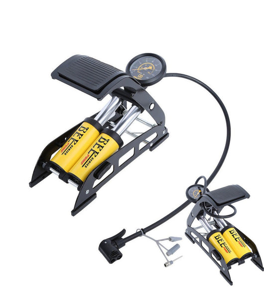 Gonfiatore Pompa A Pedale Manometro A 2 Cilindri Bici Auto Moto 10 Bar 160 Psi         