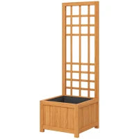 Fioriera con Traliccio per Rampicanti con Foro di Drenaggio e Fodera, in Legno, 40x40x120 cm, Marrone