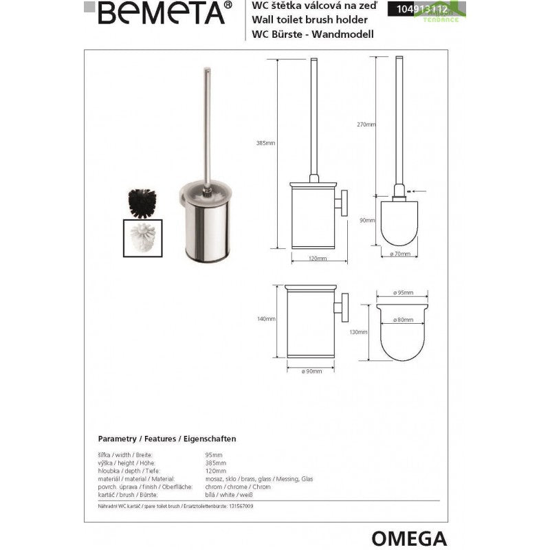 Scopino WC a muro OMEGA bianco spazzolato ottone cromato 9,5x38,5x12 cm