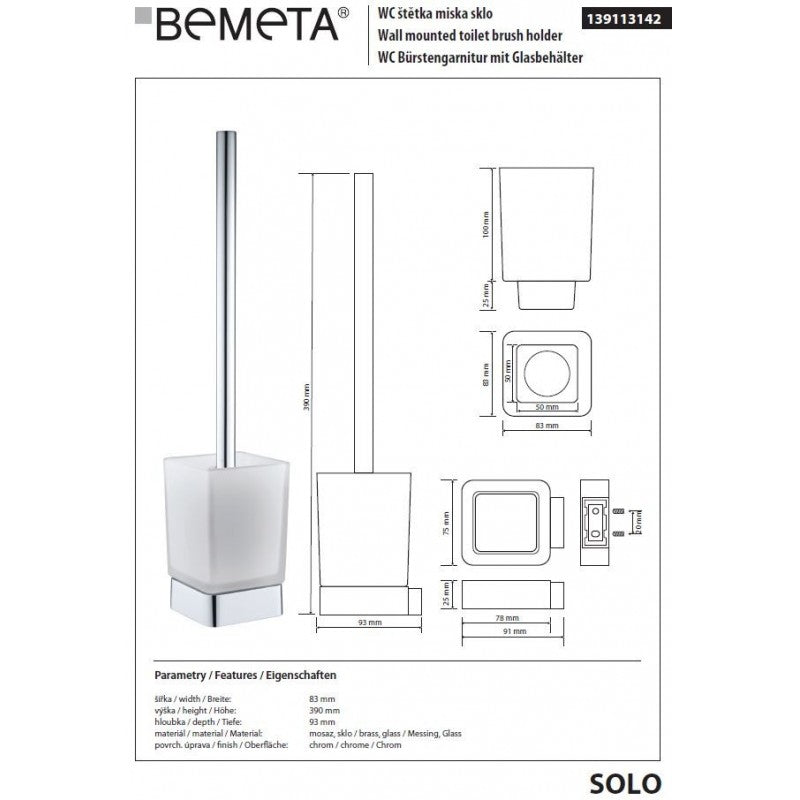 Scopino da parete SOLO in vetro e ottone cromato 39 x8,3 x9,3 cm