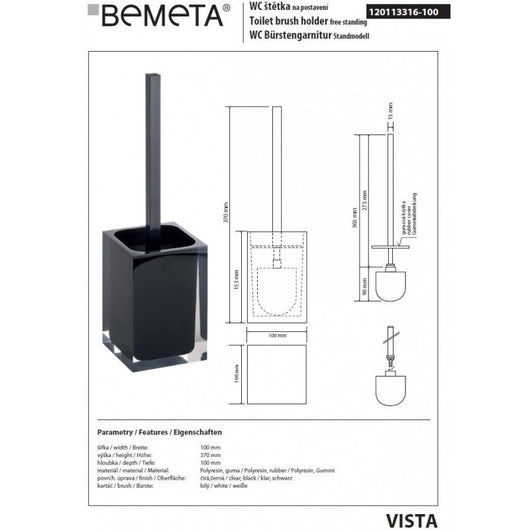 Scopino WC da appoggio VISTA in resina nera 37 x10 x10 cm