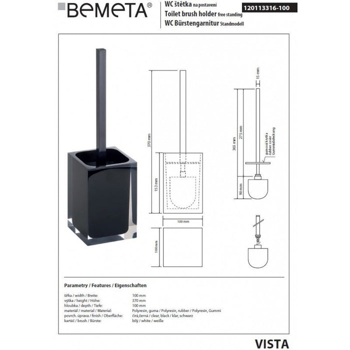 Scopino WC da appoggio VISTA in resina nera 37 x10 x10 cm