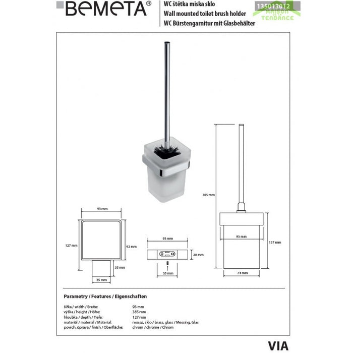 Scopino VIA in ottone cromato e tazza in vetro 9,3x38,5x12,7 cm