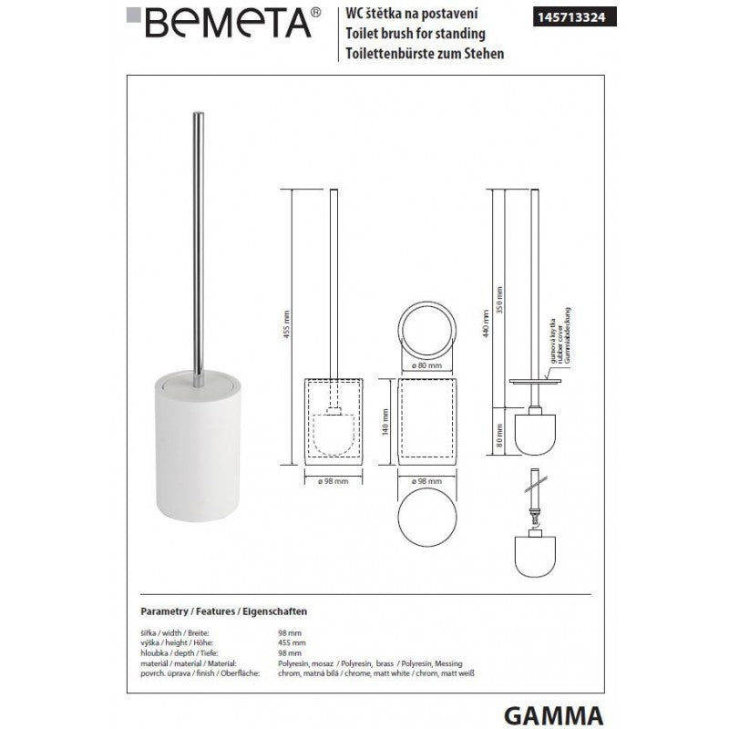 Scopino GAMMA in resina bianca opaca 45,5 x9,8 x9,8 cm