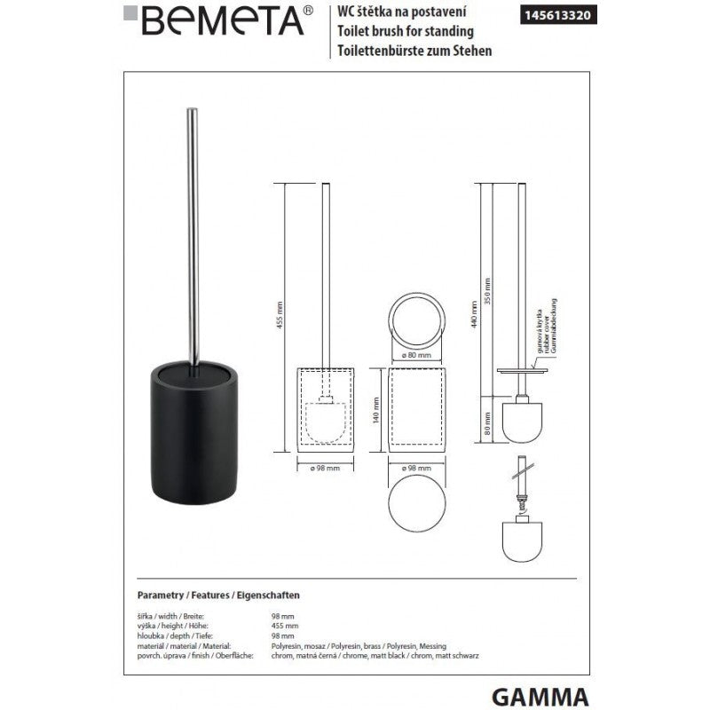Scopino GAMMA in resina nera opaca 45,5 x9,8 x9,8 cm