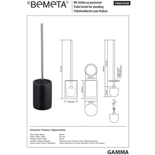 Scopino GAMMA in resina nera opaca 45,5 x9,8 x9,8 cm