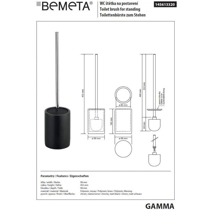 Scopino GAMMA in resina nera opaca 45,5 x9,8 x9,8 cm