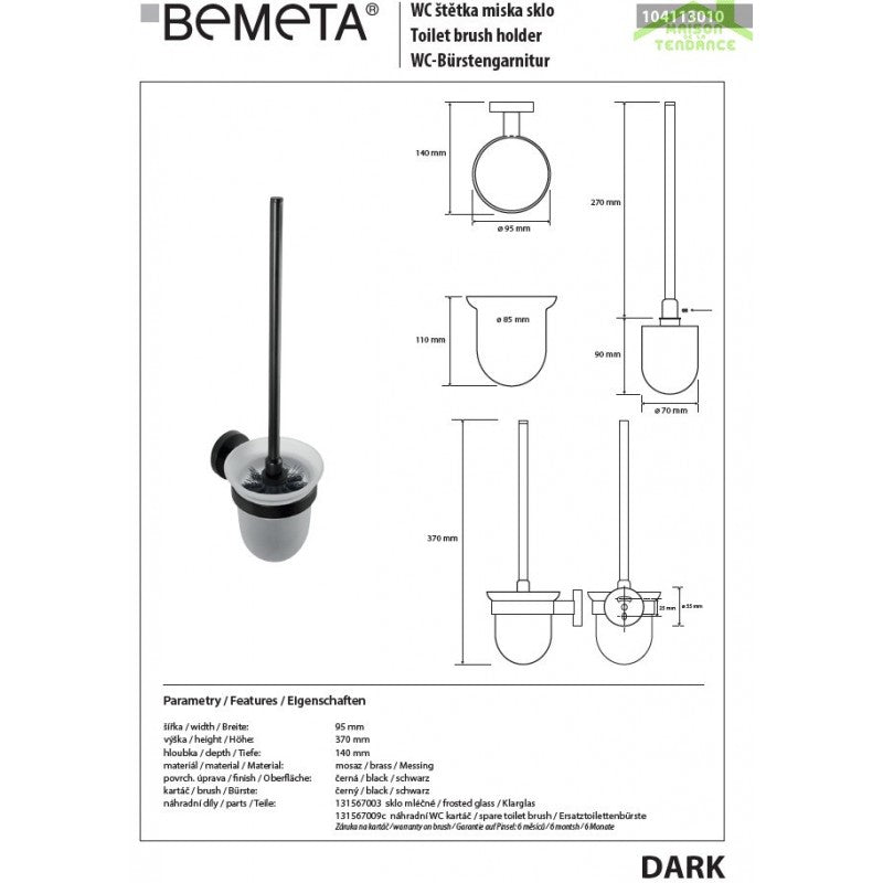 Scopino WC a muro DARK in ottone nero e vetro 37x14x9,5cm