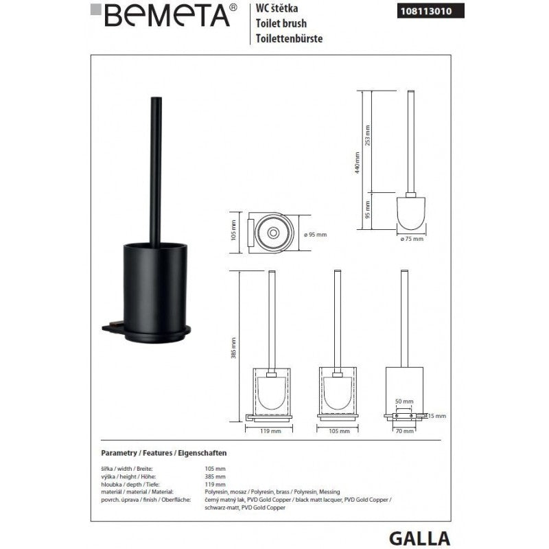 Scopino da parete GALLA in ottone nero e oro 38,5 x11,9 x10,9 cm