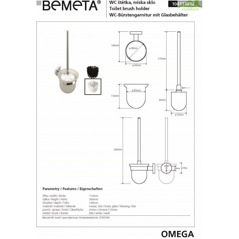 Scopino WC OMEGA a muro in vetro spazzolato nero 11x36x14cm