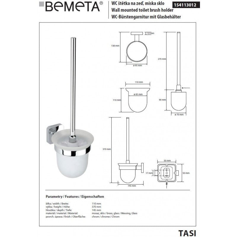 Scopino da parete TASI in ottone cromato e vetro 37 x11 x14,5 cm