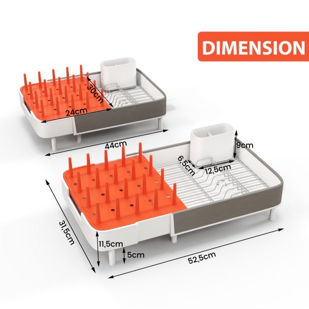 Scolapiatti in acciaio inox e PP allungabile con portaposate estraibile portabicchieri scarico automatico 20_0006630