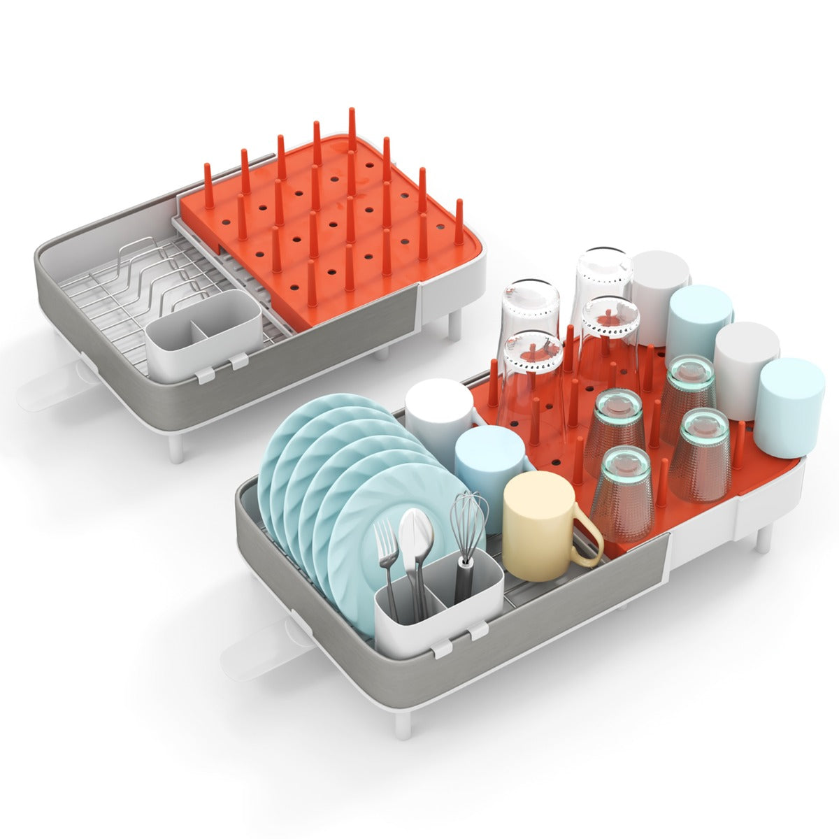 Scolapiatti in acciaio inox e PP allungabile con portaposate estraibile portabicchieri scarico automatico 20_0006630