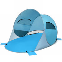Tenda da spiaggia pop up per 3-4 persone con borsa di trasporto, Capanna automatica con 2 finestre a rete Blu-Tende