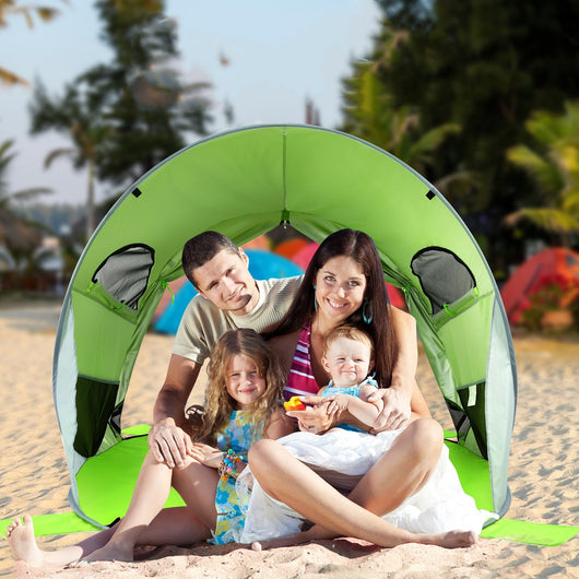 Tenda da spiaggia pop up per 3-4 persone con borsa di trasporto, Capanna automatica con 2 finestre a rete Verde-Tende