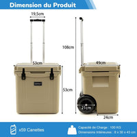 Borsa frigo 43 litri con ruote fuoristrada impermeabili e maniglia regolabile per caffè da campeggio su ruote per cucina bianco 20_0006885