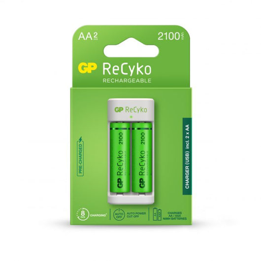 Caricabatterie USB RECYKO E211 CON 2 Batterie ricaricabilli 1,5v Stilo aa nimh 2100 mAh Incluse