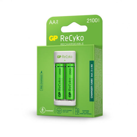 Caricabatterie USB RECYKO E211 CON 2 Batterie ricaricabilli 1,5v Stilo aa nimh 2100 mAh Incluse
