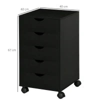 Cassettiera Ufficio con Ruote e 5 Cassetti 40x40x67 cm Nero