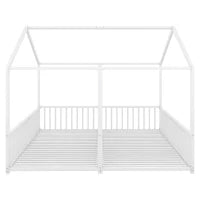 Letto per bambini 4+ anni in metallo 90×200 cm, forma di casa, con sponda di sicurezza, senza materasso, Bianco