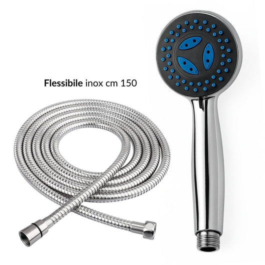 Doccetta multifunzione anticalcare 3 funzioni abs cromato con tubo flessibile in acciaio da cm 150