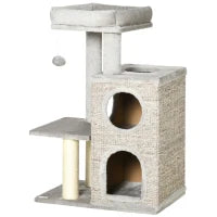 Tiragraffi per Gatti da 5kg max con Lettino e Pallina da Gioco, in Truciolato, Peluche e Sisal, 60x40x91 cm