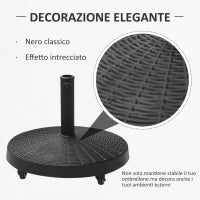Base per Ombrellone da Giardino Rotonda a 4 Ruote con Freni, Basamento per Ombrellone in Metallo e Resina, per Pali di Ombrelloni da Ø38/48 mm, Ø52x41 cm, Nero