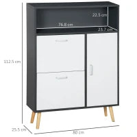 Scarpiera Salvaspazio per 8 Paia di Scarpe con 2 Ante e Armadietto, 80x25.5x112.5cm, Grigio e Bianco