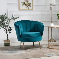 Poltrona di Design Stile Vintage Imbottita in Velluto, 79x77x77cm, Verde Petrolio