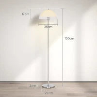 Lampada a Piantana Moderna con Paralume a Doppio Strato, in Metallo e Acrilico, Ø35x150 cm, Bianca