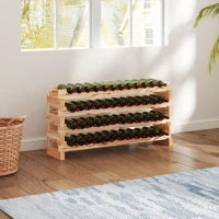 Portabottiglie in Legno di Pino, Cantinetta Vini con 4 Ripiani per 48 Bottiglie, 114x28x56.5 cm, Colore Legno