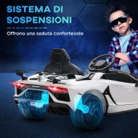 Macchina Elettrica per Bambini a 12V Licenza Lamborghini con Clacson e Telecomando, 107.5x63x42 cm, Bianca
