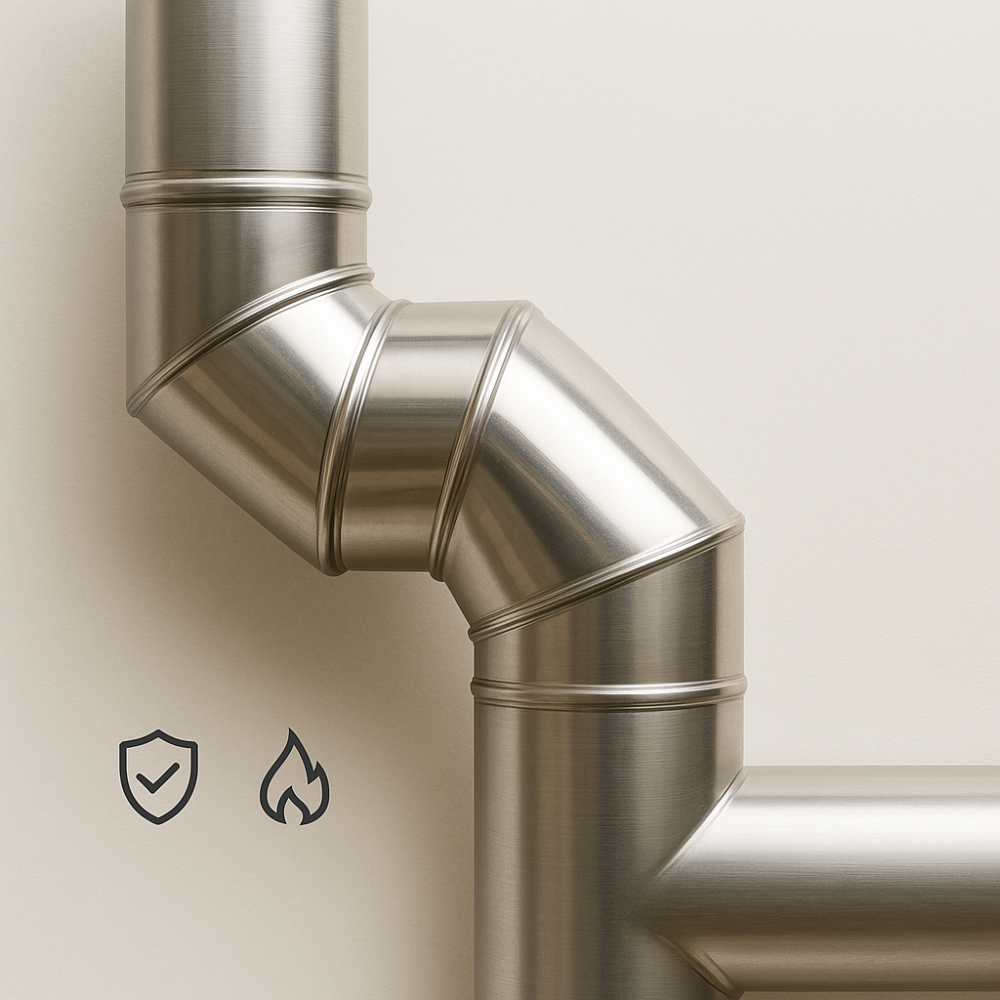 Curva in acciaio inox assemblaggio canna fumaria diametro 250 mm deviazioni 90°