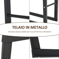 Porta Legna Verticale in Metallo Nero da Interni ed Esterni con Portata 100 kg max, 60x25x150 cm
