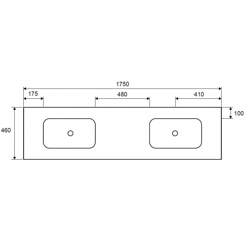 SPACE lavabo doppio grande senza foro in solid surface 175x46x16 cm