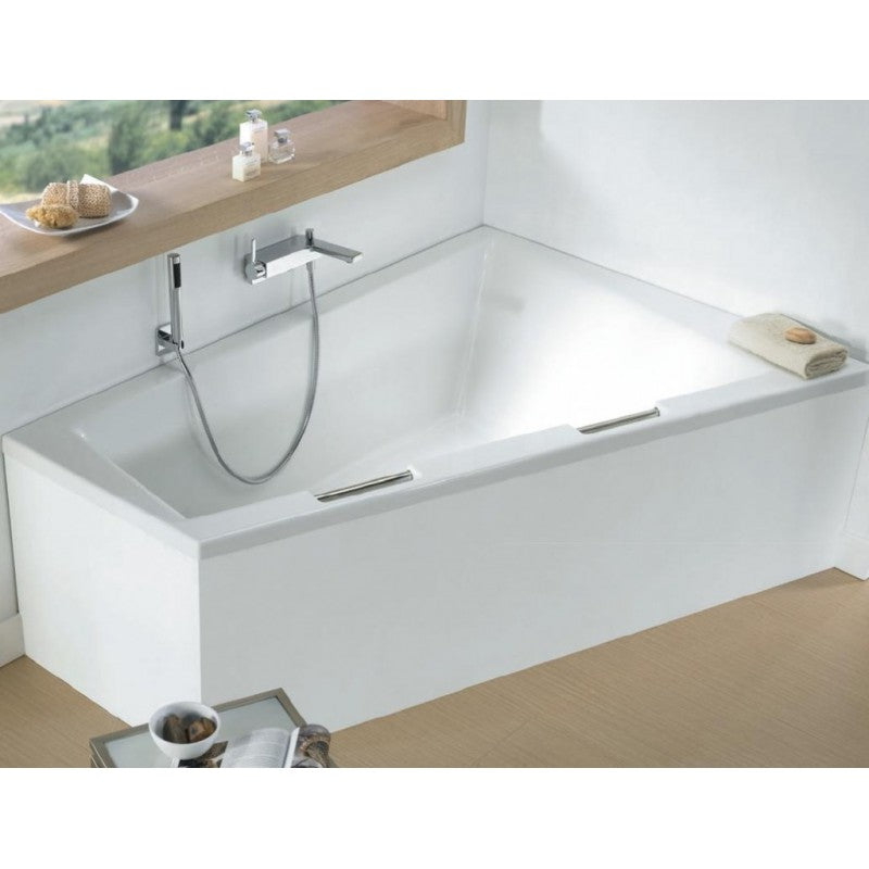Vasca da bagno angolare in acrilico grande RIHO DOPPIO 180x130 cm in acrilico con 2 maniglie integrate