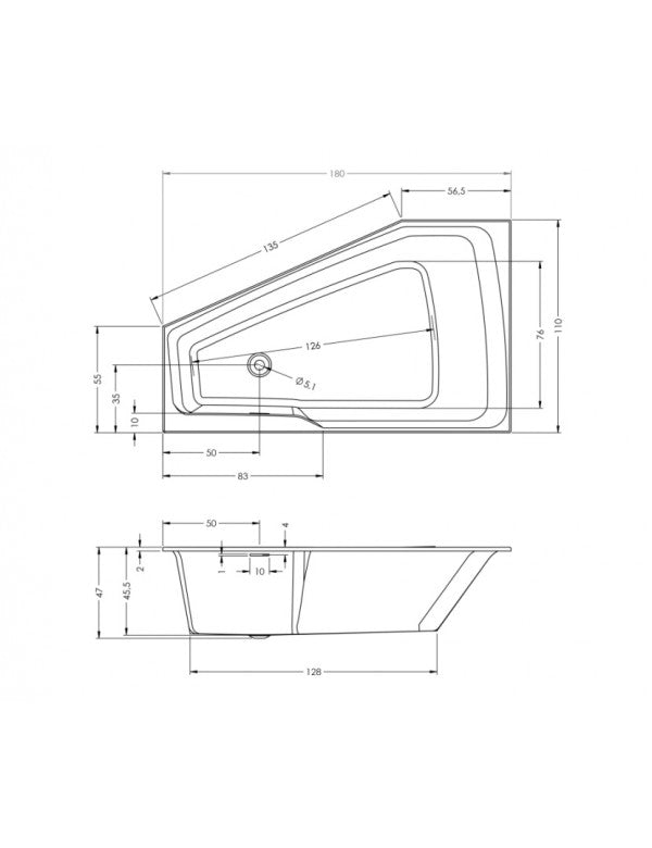 Vasca da bagno grande in acrilico ad angolo destro RIHO RETHINK SPACE L 180x110 cm