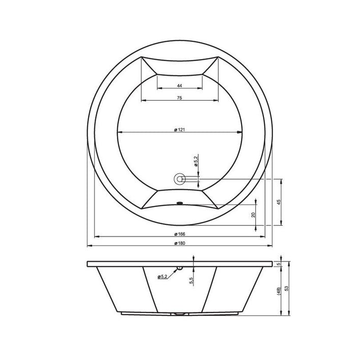 Grande vasca da bagno rotonda in acrilico RIHO duo COLORADO 180x180 cm
