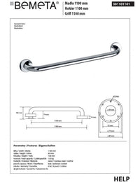 HELP 1100 Maniglione doccia in acciaio inox 118x8x10,6cm