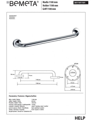 HELP 1100 Maniglione doccia in acciaio inox 118x8x10,6cm