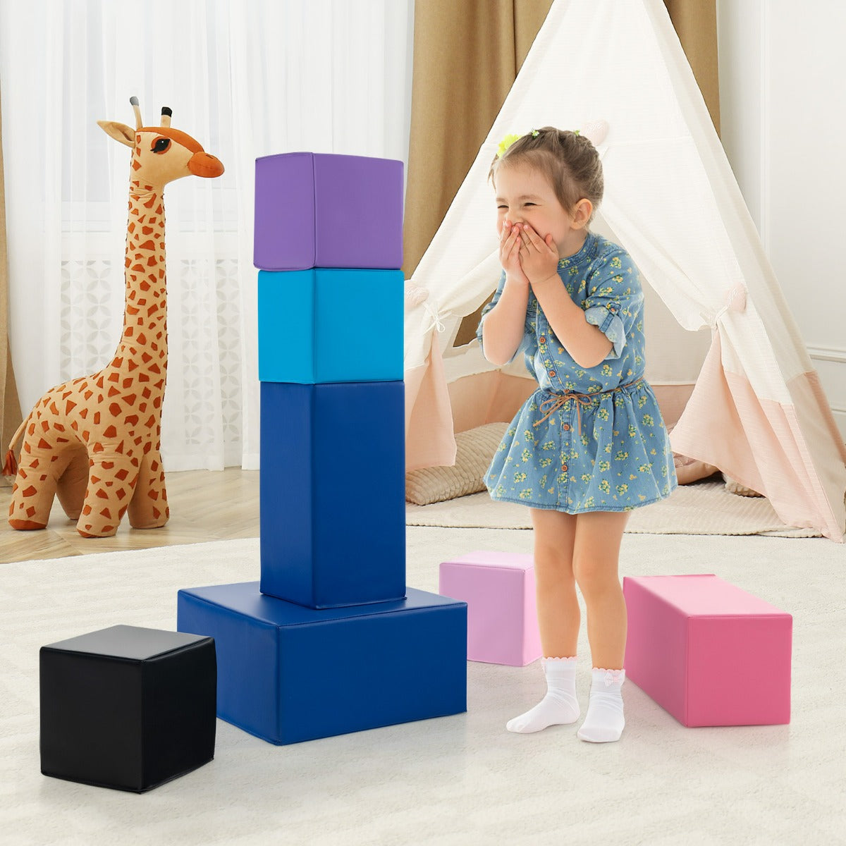 Grandi blocchi di schiuma da costruzione per bambini, Set di 7 pezzi per impilare e arrampicarsi-Giocattoli educativi