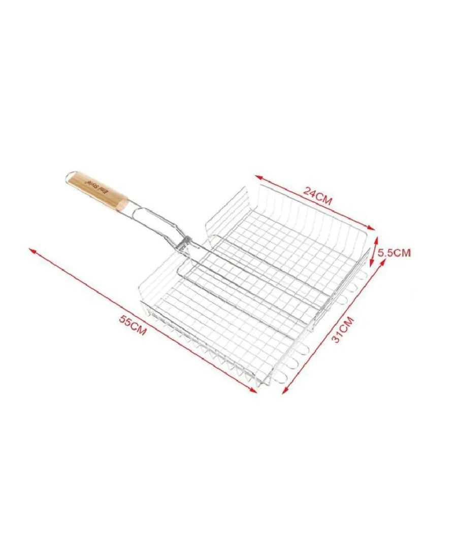 Graticola A Rete Per Grigliate 55x31x24xh5.5cm + Manico Griglia Barbecue 2406341         