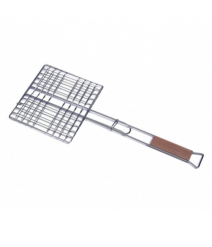 Graticola Griglia Quadrata 32 X 19 Cm Con Manico In Legno Per Barbecue         