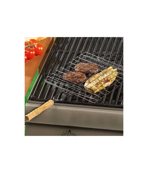 Graticola Griglia Quadrata In Metallo 20x20cm Con Manico In Legno Per Barbecue         