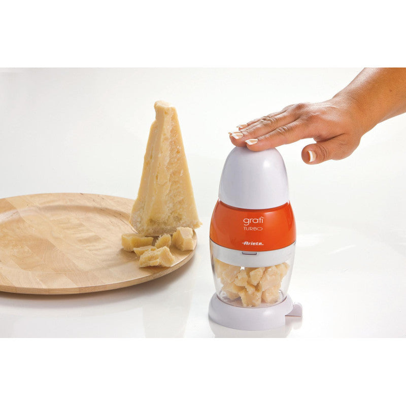 Grattugia elettrica con dosatore da tavola, lama acciaio inox, coperchio salvafreschezza - Arancione