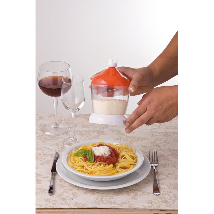 Grattugia elettrica con dosatore da tavola, lama acciaio inox, coperchio salvafreschezza - Arancione