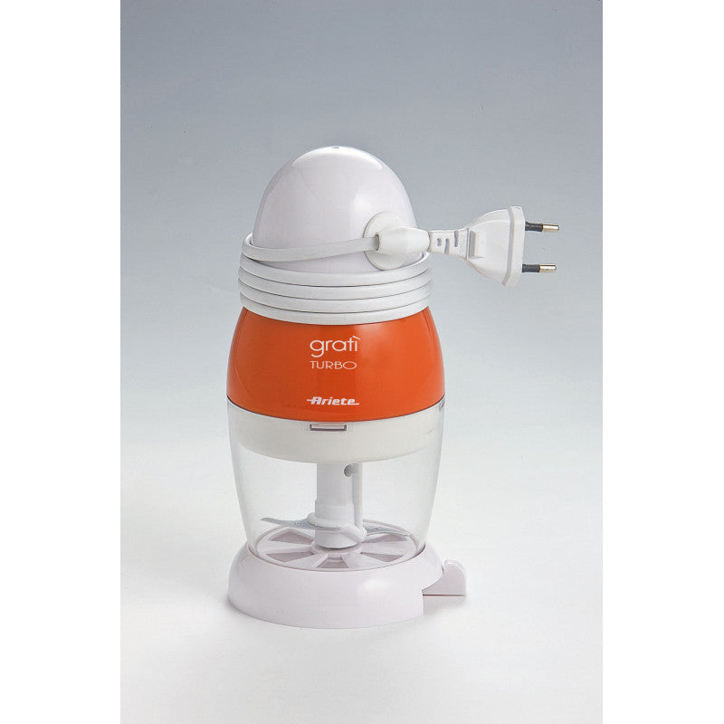 Grattugia elettrica con dosatore da tavola, lama acciaio inox, coperchio salvafreschezza - Arancione