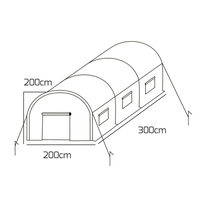 Serra da coltivazione 2x3 M serra da giardino con struttura a tunnel in acciaio zincato e copertura in PE retinato. Greenhouse da 6mq 200x300x190cm