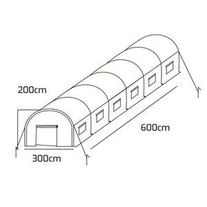Serra da coltivazione 3x6 M serra da giardino con struttura a tunnel in acciaio zincato e copertura in PE retinato. Greenhouse da 18mq 300x600x190cm