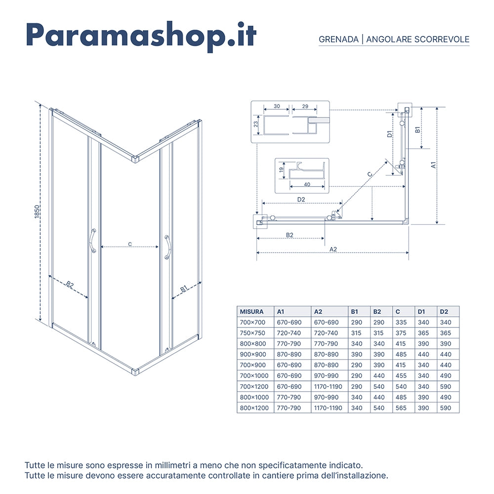 Box doccia angolare 70x90 cm trasparente 4 mm profili bianchi | Grenada